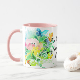 Mug Boisson florale rose et turquoise pour ma nièce