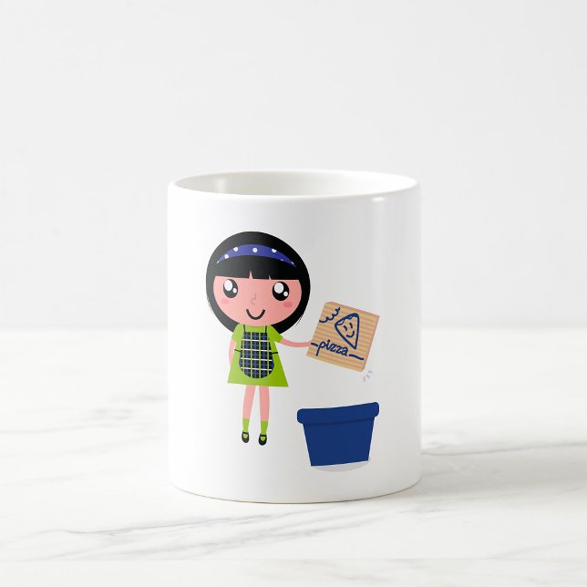 Mug Boîte à pizza Recycling Girl Amusante Éco-Friendly (Créateur téléchargé)