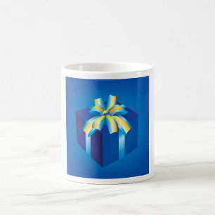 Mug Boîte cadeau bleu avec ruban jaune et Aqua