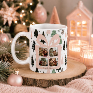 Mug Boîte cadeau photo personnalisée de Noël rose mode