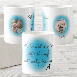 Mug Bol Poodle Aquarelle Pastel Bleu avec Photos Perso