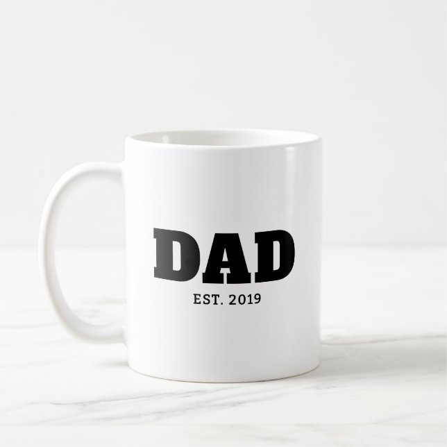 Mug Bold Black & White Text Est Year Dad (Gauche)