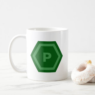 Mug Bold Green Single Letter Monogram in Hexagons