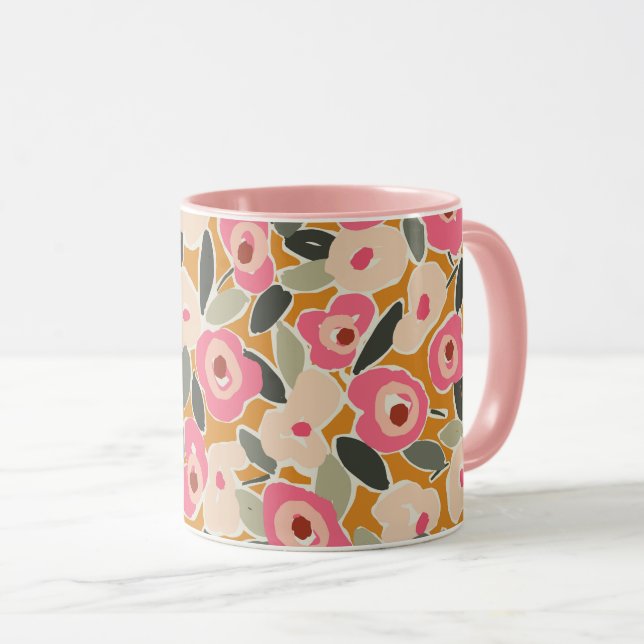 Mug Bold Inky Floral Pattern | Hand-Drawn Botanical (Devant droit)