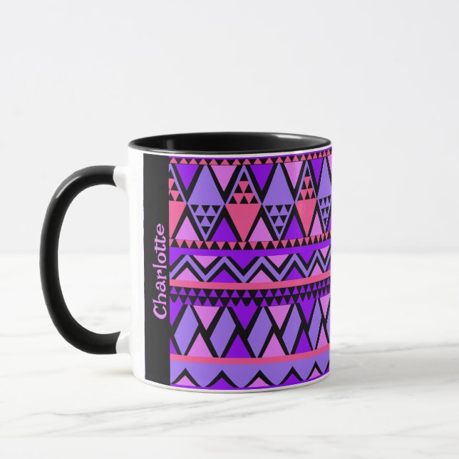 Mug Bold Pink Purple Ajouter Nom Motif tribal Cadeau (Gauche)