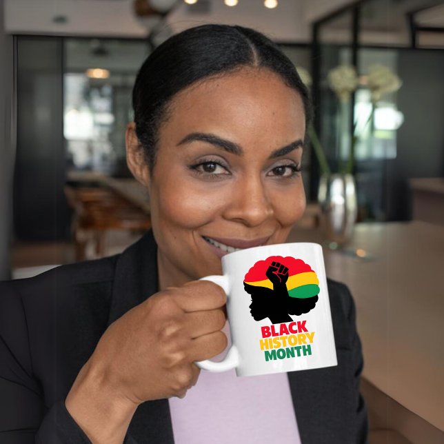 Mug Bold Silhouette Afro Woman Raised Fist (Bold Silhouette Afro Woman Raised Fist Coffee Mug)