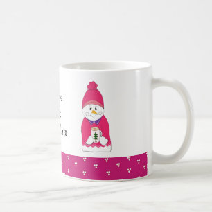 Mug Bonhomme de neige rose givré avec chocolat chaud