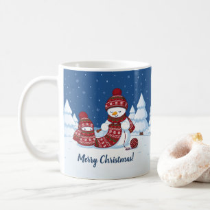 Mug Bonhomme de neige tricotant une écharpe de Noël