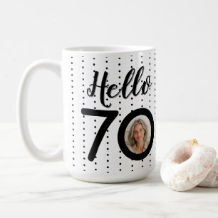 Mug Bonjour 70 points noirs et blancs Photo et nom Ann