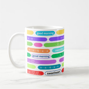 Mug bonjour amoureuse rayures ovales coloré