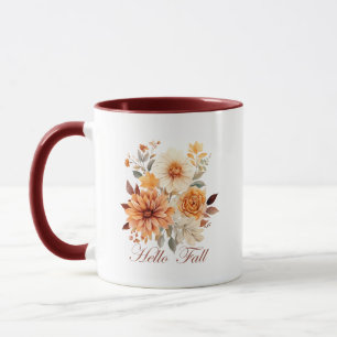 Mug Bonjour automne Watercolor fleurs sauvages feuille