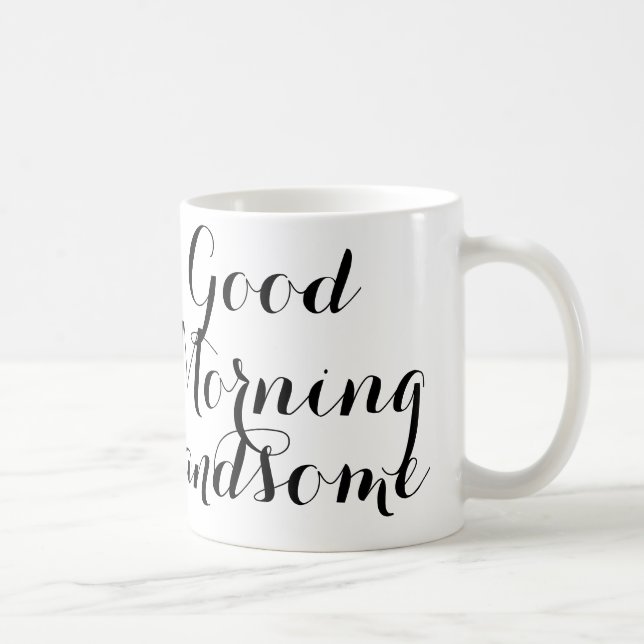 Mug Bonjour beau en manuscrit noir/blanc (Droite)