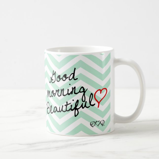 Mug Bonjour beau ! Motif vert de Chevron (Droite)