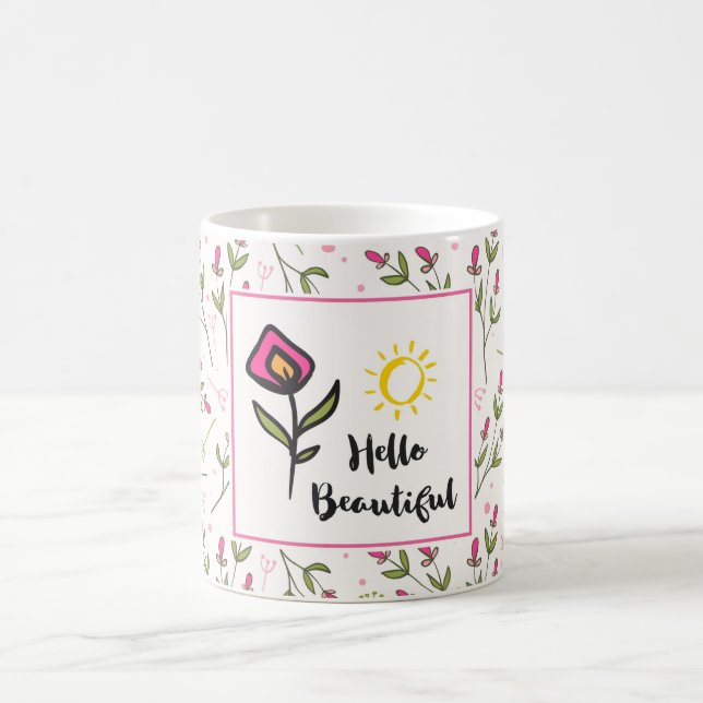 Mug Bonjour Belle Jolie Orange Rose Orange Fleur Sauva (Centre)