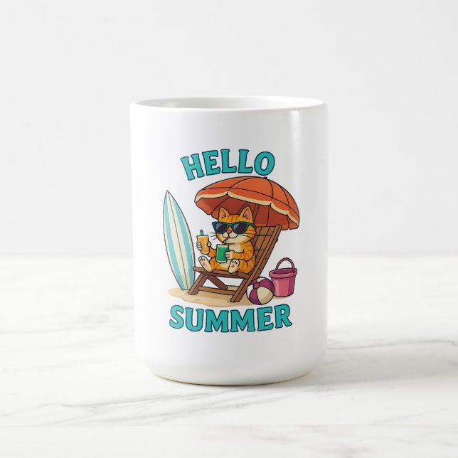 Mug Bonjour Chat d'été T-Shirt - Joli cadeau Cartoon B (Centre)