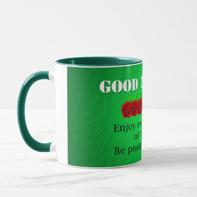 Mug Bonjour Fleurs rouges Citation de positivité (Gauche)