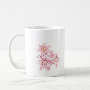 Mug Bonjour Floral Rose – Tasse Élégante Fleurs de
