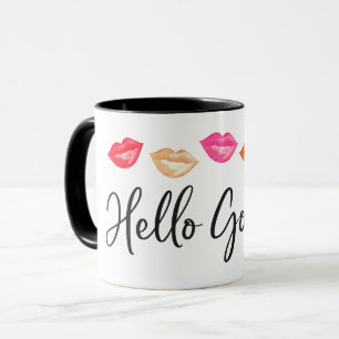 Mug Bonjour lèvres magnifiques d'aquarelle de