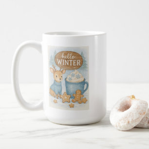 Mug Bonjour l'hiver.Reinder douillet, cacao chaud, pai