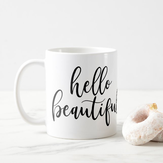 Mug Bonjour magnifique noir manuscrit script (Avec donut)