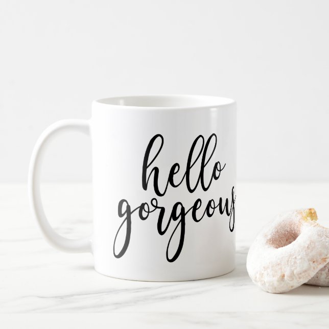 Mug Bonjour manuscrit manuscrit noir magnifique (Avec donut)