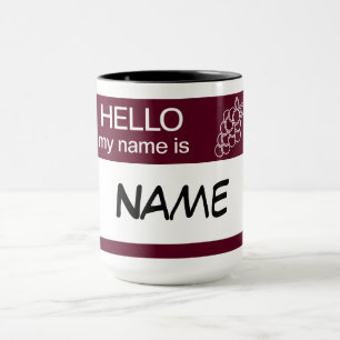 Mug Bonjour Nom Badge Vin Personnaliser de dégustation