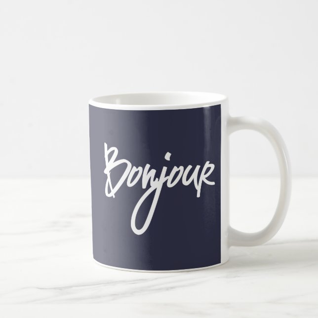 Mug Bonjour Script (Blanc) pour les amoureux de la Fra (Droite)