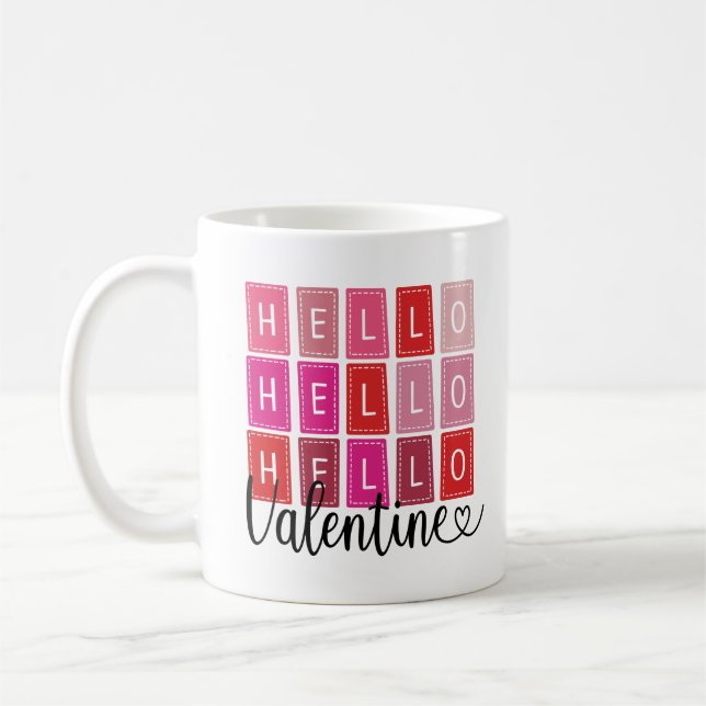 Mug Bonjour Valentine mignonne Rouge coloré Valentines (Gauche)