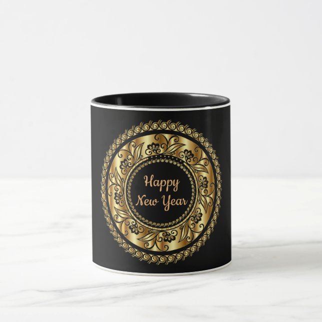 Mug Bonne année, élégant noir et or, (Centre)