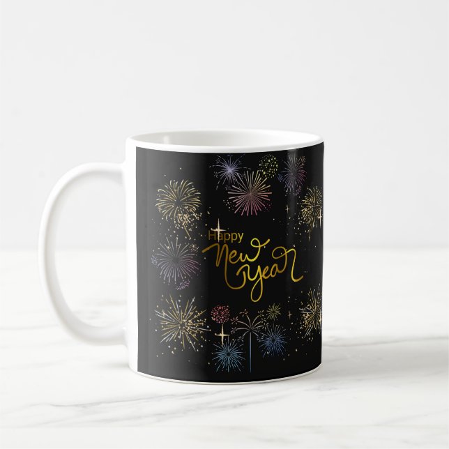 Mug Bonne année, feux d'artifice et arrière - plan noi (Gauche)