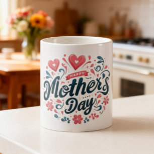 Mug Bonne fête des Mères - Floral rose et sarcelle vib