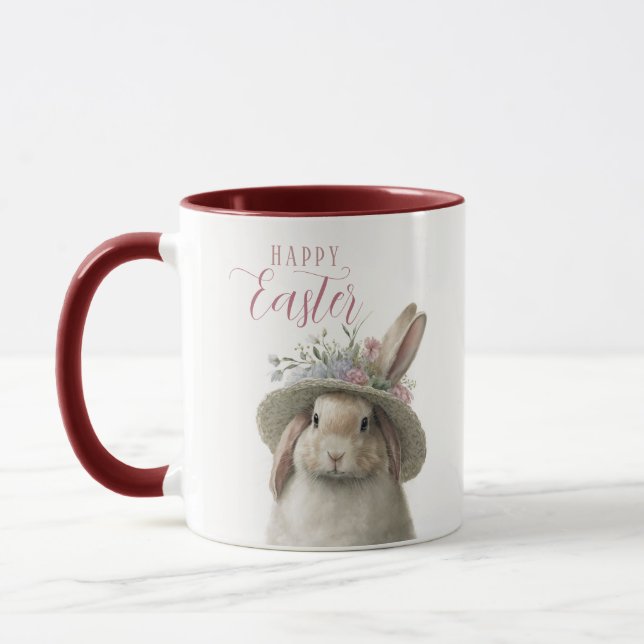 Mug Bonne Pâques Aquarelle mignonne Lapin Floral Lapin (Gauche)