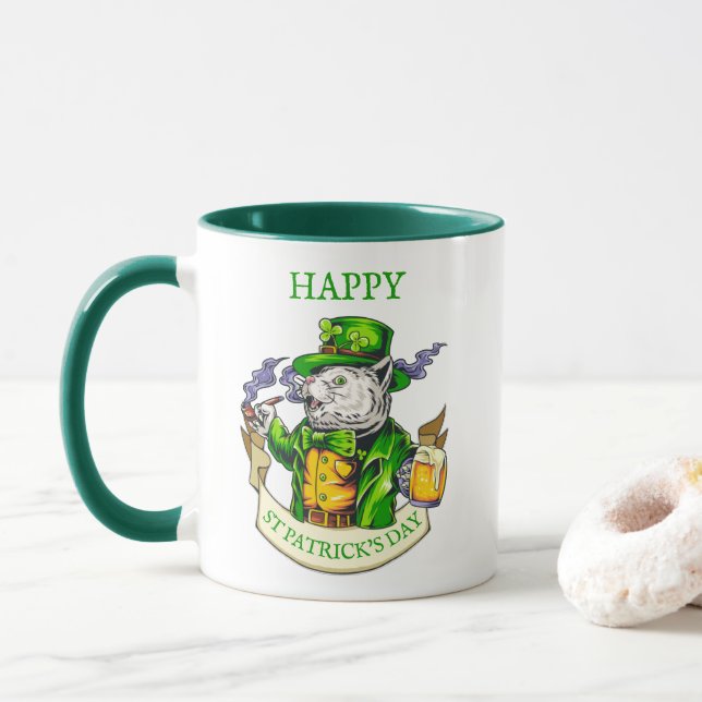 Mug Bonne St. Patrick's Day Bière Irlandais Chat Funny (Avec donut)