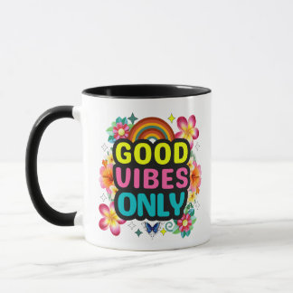 Mug Bonne Vibration - Tasse à café arc-en-ciel col