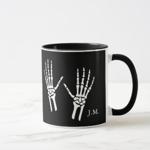 Mug Bony Skeleton Mains Radiologue Halloween Noir