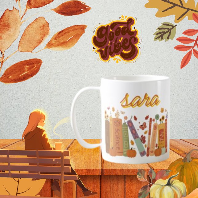 Mug Bookish Orange Citrouille Floral Automne Wight Cla (Bookish Orange Pumpkin Floral Autumn wight Classic Coffee Mug custom name, Pumpkin and Fall Leaves o)