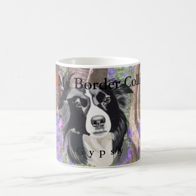 Mug Border collie noir et blanc en bois de jacinthe (Centre)
