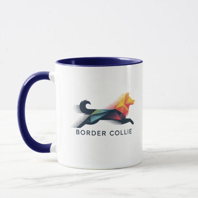 Mug Border collie poligonal en amarillo y azul (Gauche)