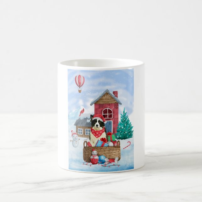 Mug Bordure Collie Chien dans la neige Maison de Chien (Centre)