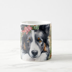 Mug Bordure Collie Fête de Noël Wreath Pup