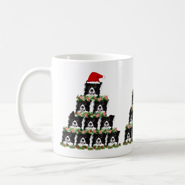 Mug Bordure de Noël Collie Arbre de Noël (Gauche)