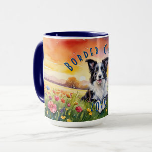 Mug Bordure personnalisée Collie Mug, Personnaliser vo