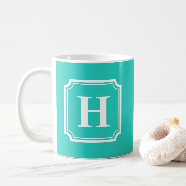 Mug Bordures classiques | Monogramme personnalisé Turq (Avec donut)