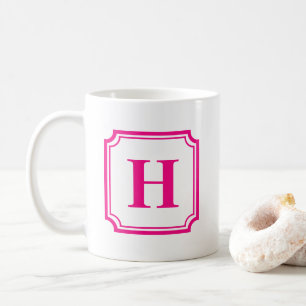 Mug Bordures classiques roses chaudes Monogramme perso