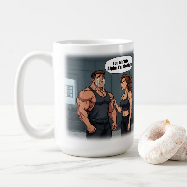 Mug Boss Babe Funny Fitness Humour T-Shirt, Alpha Fema (Avec donut)