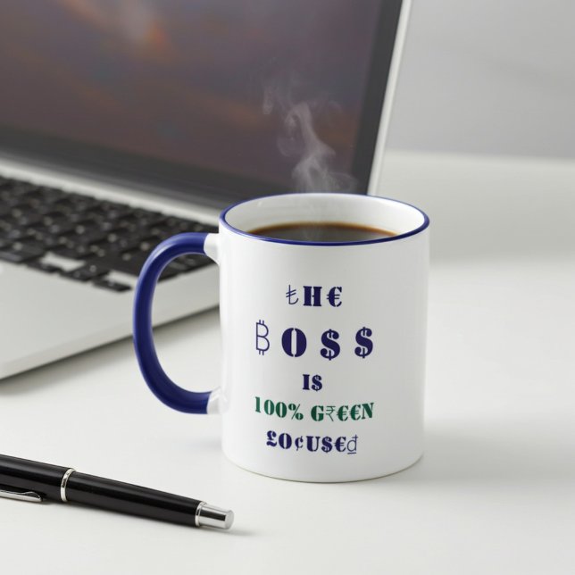 Mug Boss et devise internationale 100% Green Focused (Coffee and finance with the boss)