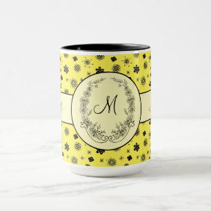 Mug Boss Lady Jaune Noir Monogramme Ringer 15oz