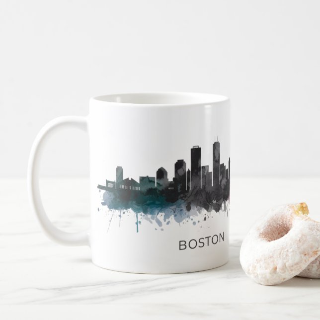 Mug Boston City Skyline, Boston Ma Skyline (Avec donut)