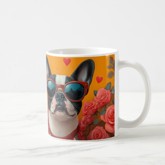Mug Boston Terrier avec coeur Roses Saint-Valentin (Droite)