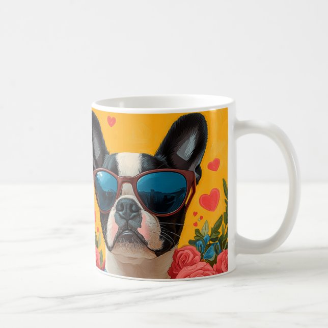 Mug Boston Terrier avec coeur Roses Saint-Valentin (Droite)